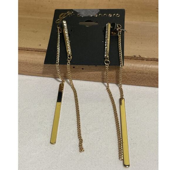 by Gennaro New Gold Plated Rhinestone Bar Dangling Chain Dangle Earrings - Picture 2 of 6